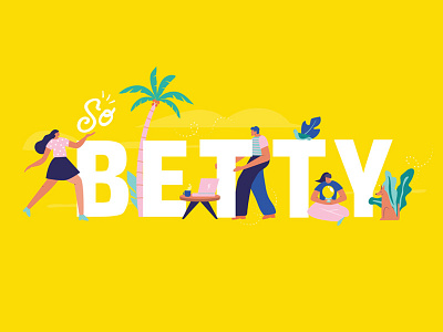 Sobetty community creative design happy illustration palmtree pepole studio work yellow