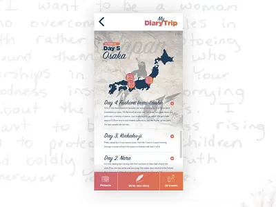 Day 2 - DiaryTrip app app concept backpacker book contest design diary japan journal map one a day travel trip typography ui ux web world