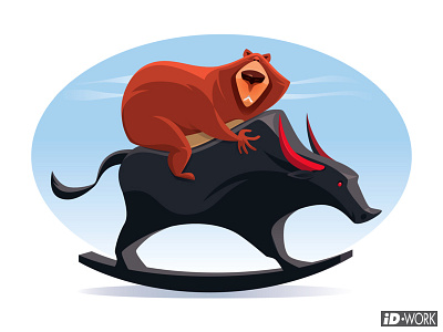 bear riding on rocking bull adobe illustrator art bull and bear cartoon character character art design digitaldrawing graphic design graphicart graphics grizzly bear illustration illustrator stock market vector vector artwork vectorart vectorgraphics vectorillustration