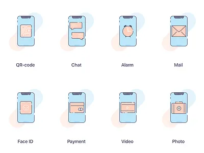 Mobile Functions Icons alarm chat flat icon iconography icons mail mobile outline payment photo qrcode ui ux vector video