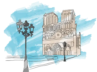 Notre Dame De Paris aquarel church digital paris