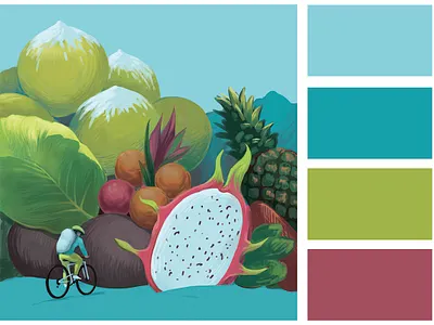 Gastro traveler book illustration cyclist digital art digital illustration fruits illistration magazine illustration surrealism traveler