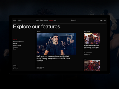 Features.Last FM. black design interaction minimal music typography ui ux web website