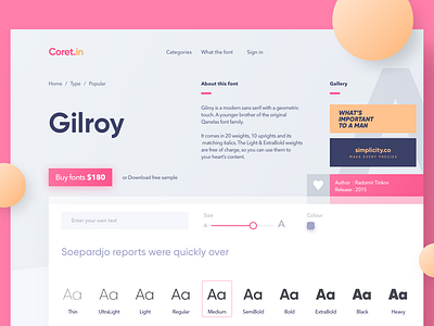 #Exploration | Font Web Coret.In app bold design exploration filter font gilroy inspiration pink simple type ui web