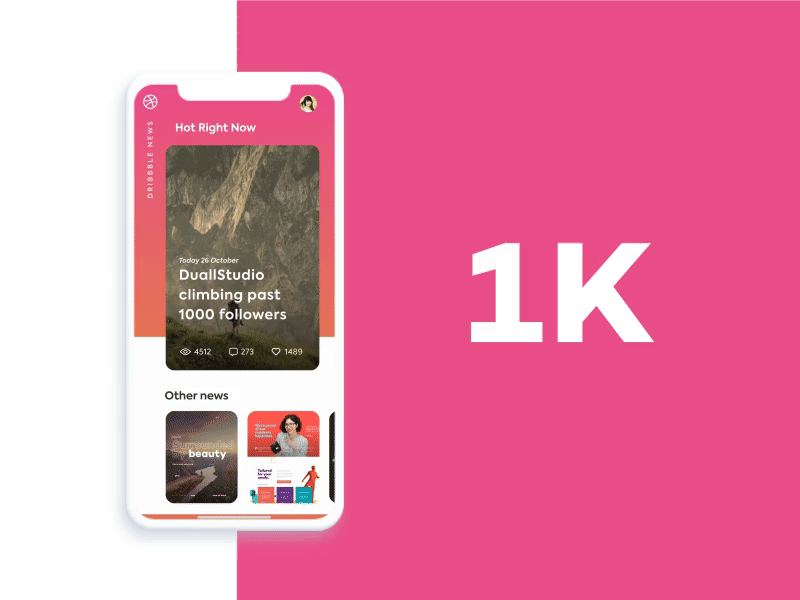 1K Dribbble Followers 1000 1k animated celebrate clean clean app dribbble duall duallstudio followers invisionstudio reach thank you ui ui anim