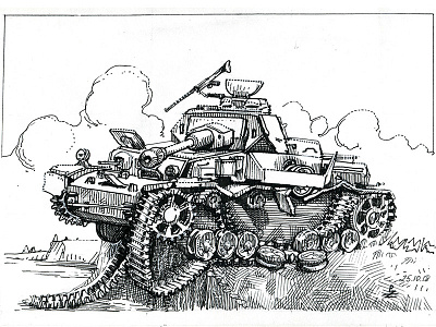 PZ-IV tank black and white concept art cross hatching drawing editorial engraving etching graphic gravure hatching illustration ink ink drawing inktober sketch sketching woodcut