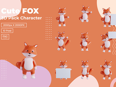3D Pack Cute Animal Fox Illustration