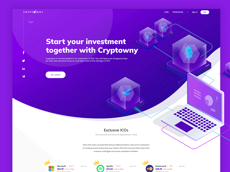 Cryptowny block chain ico agency illustration ui web design