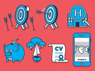 Resident's Guide Illustrations #2 arrow arrows design doctor doctors flat icon icons illustration medical piggy piggybank target targets ui ux vector