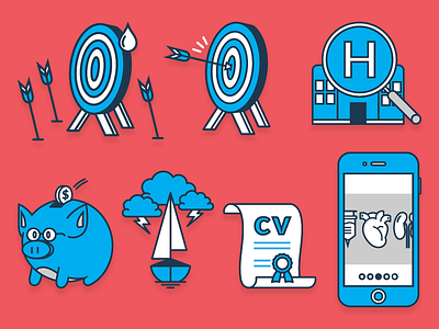 Resident's Guide Illustrations #2 arrow arrows design doctor doctors flat icon icons illustration medical piggy piggybank target targets ui ux vector