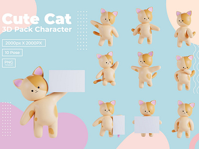 3D Pack Cute Animal Cat Illustration