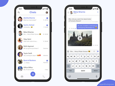 WhatsApp redesign - Chat and list free ios iphone design iphone x redesign ui design ui ux uplabs challenge user experience whatsapp whatsapp design