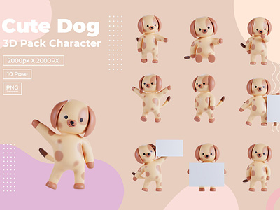 3D Pack Cute Animal Dog Illustration