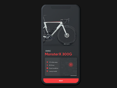 Bicycles Nearby (Detailed Listing) 2d dark interaction design minimalistic mobile ui ui design