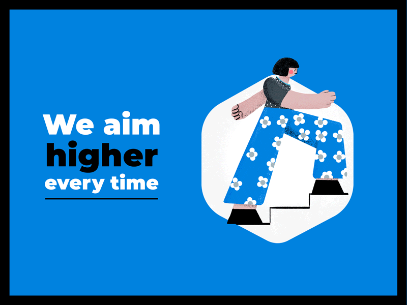 Moving up and up aim black blue confident girl higher up and up