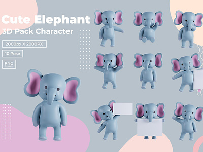 3D Pack Cute Animal Elephant