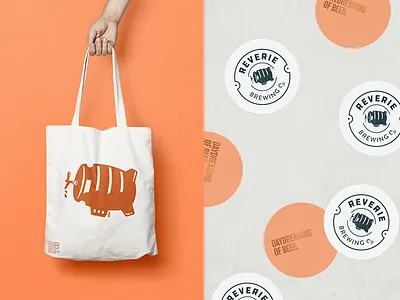 Reverie Brewing Print Collateral brewery branding design mockups illustration logo badge logo emblem logo illustration print collateral tote bag urban brand