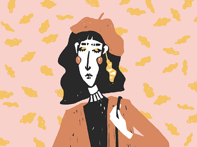 Pink Autumn autumn character curly drawing girl illustration leave behind pink