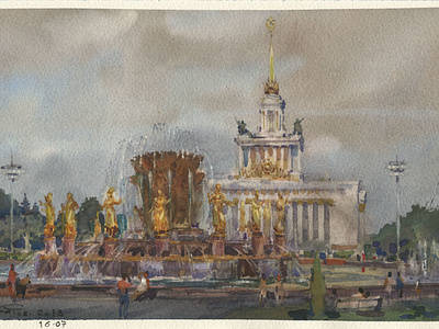 20180716 Vdnh 19x28 cityscape mgraham moscow outdoorpainting pleinairpainting stcmill urbansketchers watercolor watercolorpainting watercolorpleinair