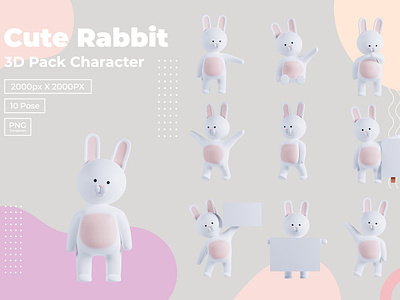 3D Pack Cute Animal Rabbit