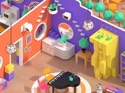 nonsense ortho diorama 3d blender computers illustration isometric modeling ortho piano