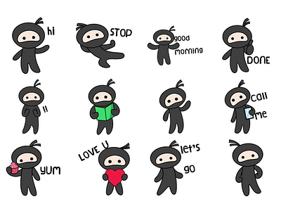 Ninja Cartoon Emoji Set black chat cute design dribbble emoji emojiexperts expressions illustration ninja cartoon set stickers