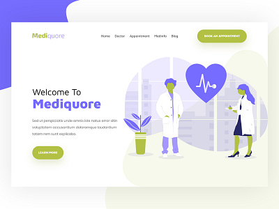 Mediquore || Header Exploration 2018 agency clean health care home page illustration landing page logo medical care minimal modern ui user website