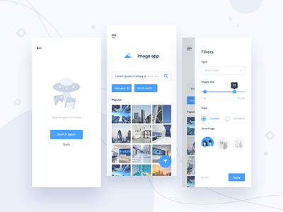 Image App | Smart filter & empty state screen 404 app design dailyui filter illustration minimal mobile app search ui ui design ux vector