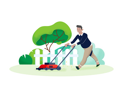 Mowing graphic green lawn men mowing