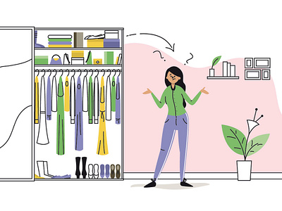 Declutter your Closet I adobe illustrator closet clothes clueless declutter editorial illustration vector wardrobe woman