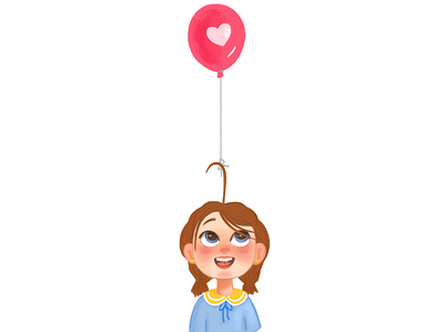 Girl With Ballon ballon big eye birthday digital fly girl illustration kid red hair smiley face