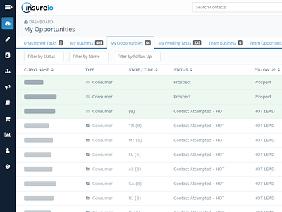 Insureio.com Insurance CRM Dashboard app app dashboard crm design flat insurance company tech company ui ux web