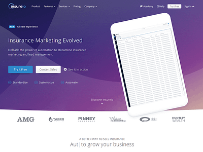 Insureio.com Landing page Design crm design gradient design insurance company landing page design ui ux web