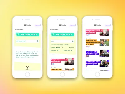 BT Junior search app articles design filters junior kids app search results ui ux web