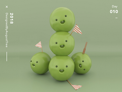 C4D+ 010 3d c4d character cute face flag green pea