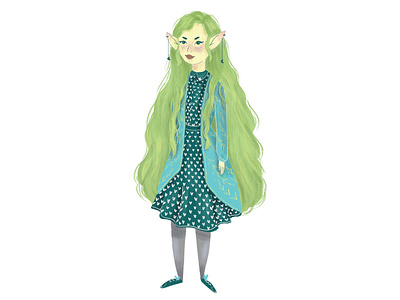 Elf woman art book illustration character art character concept character desing children book illustration children illustration draw elf fairy folk art green hair hair human illustration magic pixie tolkien woman woman illustration