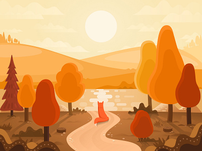 Golden Hush 🍁 affinitydesigner animal animals autumn cartoon cute cute animals design fall flat fox illustration nature vectorart