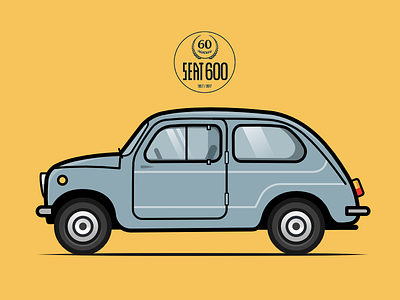 Happy 60th b'day Seat 600! 2d affinity designer birthday blue bold car flat illustration seat 600 vector vehicle yellow