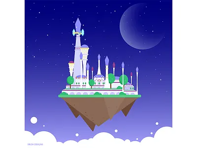 Dalaran blizzard games cloud dalaran fantasy art flatdesign floating city illustration kadgar legion vector art violet violet city world of warcraft