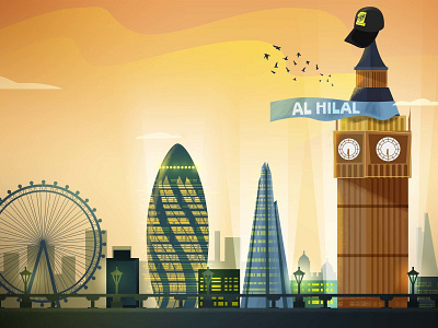 Super Saudi Cup big ben digital 2d drawing dribbble golden illustration reyadh saudi saudi arabia