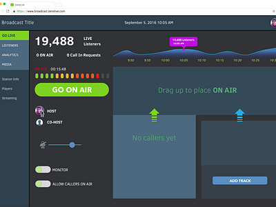 Indie Broadcaster Radio Dashboard - Go Live On Air State dashboard ui design sketch app ui ux web