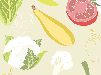 Veggies cauliflower drawings food fruits illustration lettuce peppers squash tomato vector vector art vegetables