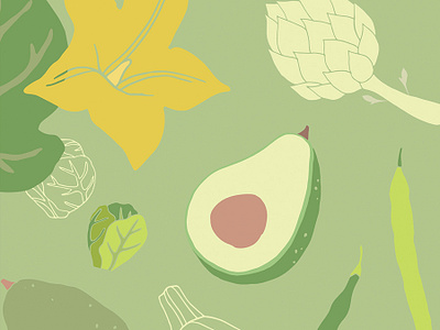 Favorite Greens avocado brusselsprouts drawings food fruits greenbeans illustration vector vector art vegetables