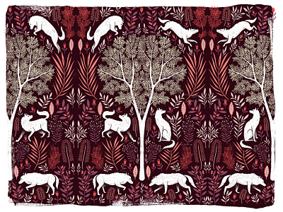 Folk Wolves animal botanical design drawing floral folk folk art illustration nature symmetry wolf wolves