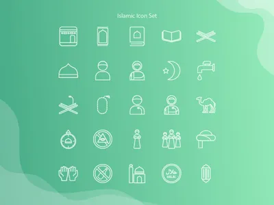 Islamic icon set camel design flat hijab icon icon a day icon animation icon app icon artwork iconset illustration islamic islamicicon kabah lineicon lineicons quran vector