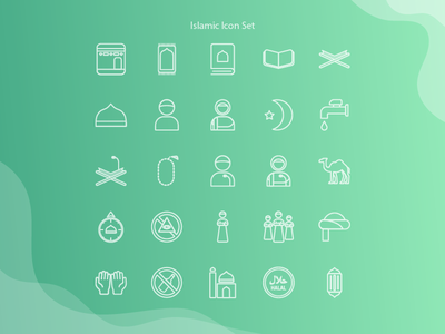 Islamic icon set camel design flat hijab icon icon a day icon animation icon app icon artwork iconset illustration islamic islamicicon kabah lineicon lineicons quran vector