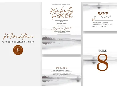 Mountain - Wedding Suite Ac.82 craft cute delicate design floral flower gift cards hand crafted hand drawn invitation invitation invitation card invitation set logo modern romance simple simple invitation wedding wedding card wedding invitation