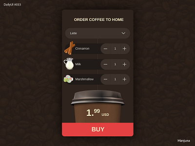 Daily UI #033 - customize brown coffee coffee app coffee order custom customize daily ui daily ui daily ui 033 dailyui dark delivery drink e commerce food mobile mobile app order shop shopping app