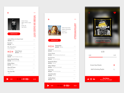 Music Player App app buttons design flat geazy icon minimal music app post malone travis scott typography ui ux
