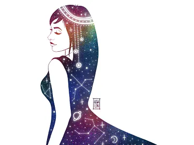 Beauty in stars. iPad Pro + Procreate art cartoon cartoon character cg character character design concept cute design fantasy girl illustration ios ipad pro modern portrait procreate ui